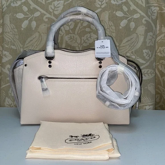 Coach Drew Pebble Leather Snakeskin Satchel Shoulder Bag NWT GM/Chalk